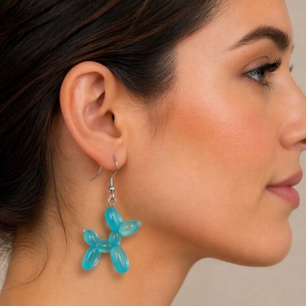 Handcrafted Artisan Balloon Dog Resin Earrings